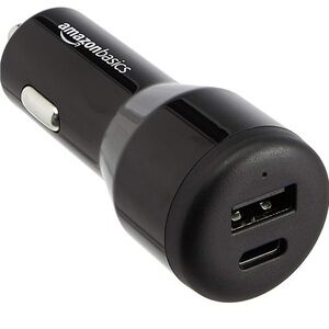 Amazon Basics USB C 18W with Power Delivery and 12W USB A Car Charger,‎ Black